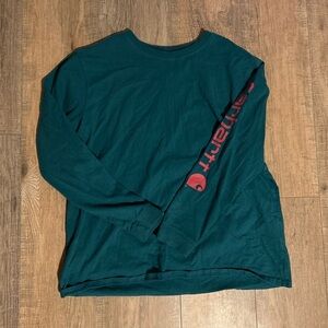 Carhartt Dark Teal Long Sleeve Shirt with Red Logo